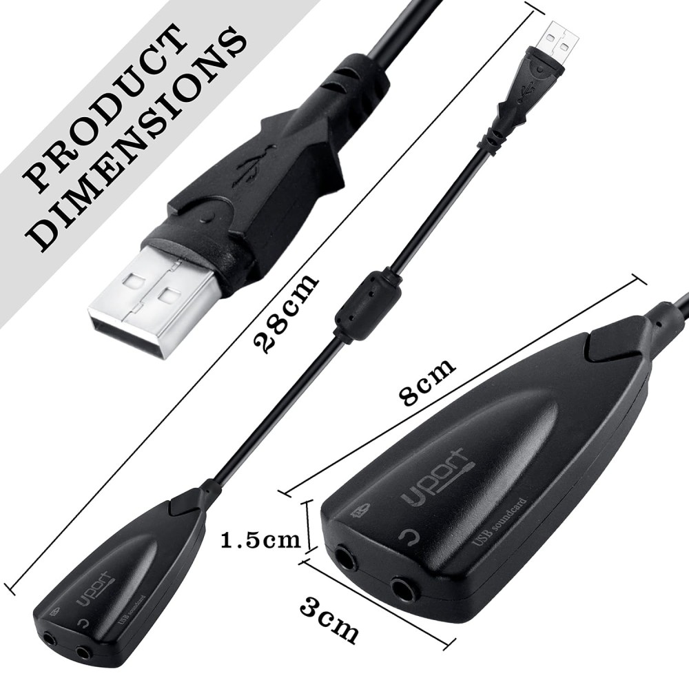 UPORT USB to 3.5mm Audio Adapter, USB Sound Card with Headphone & Microphone Jack, USB to AUX Converter for Windows, Mac & Linux