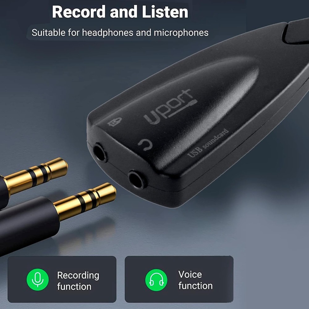 UPORT USB to 3.5mm Audio Adapter, USB Sound Card with Headphone & Microphone Jack, USB to AUX Converter for Windows, Mac & Linux