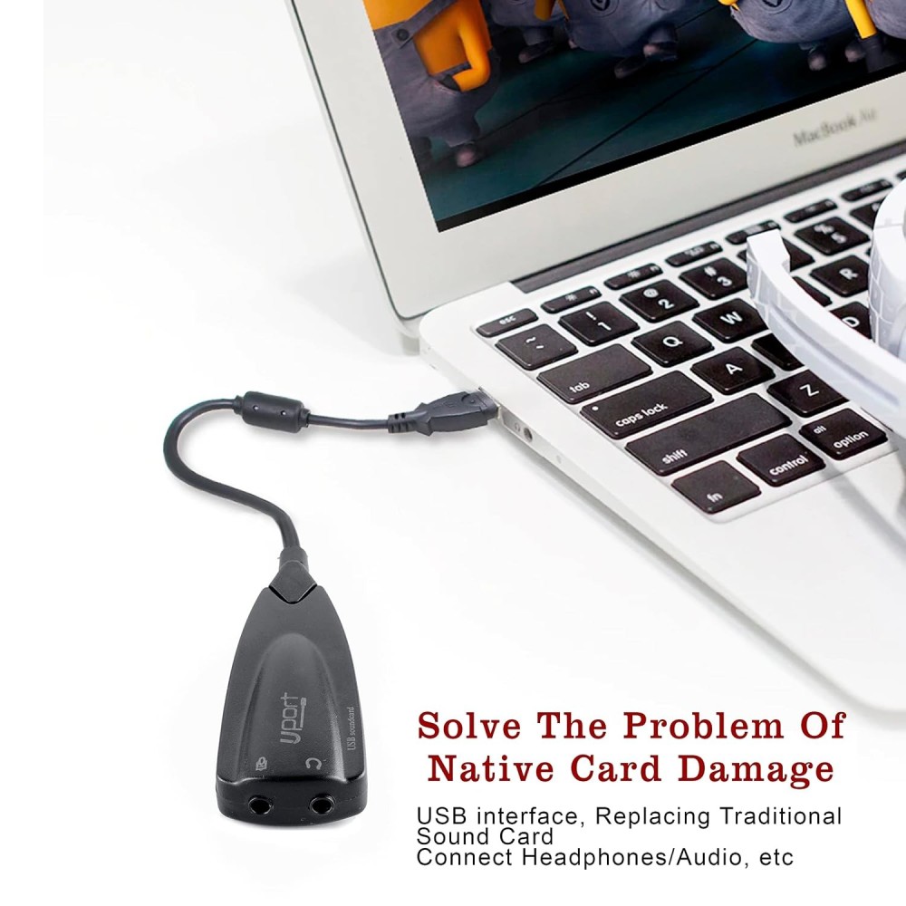 UPORT USB to 3.5mm Audio Adapter, USB Sound Card with Headphone & Microphone Jack, USB to AUX Converter for Windows, Mac & Linux