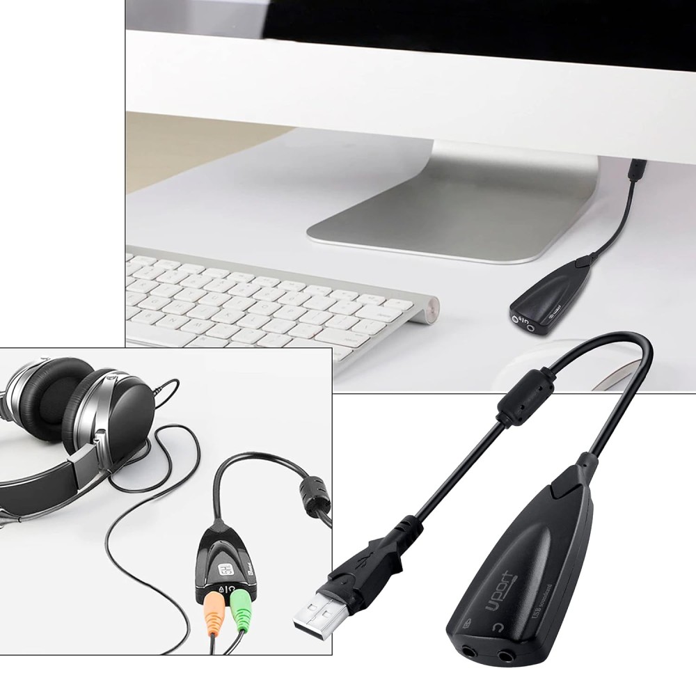 UPORT USB to 3.5mm Audio Adapter, USB Sound Card with Headphone & Microphone Jack, USB to AUX Converter for Windows, Mac & Linux