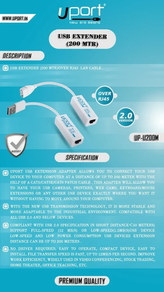 UPORT USB to RJ45 LAN Extension Adapter USB 2.0 Ethernet Extender 200M, 1Gbps, USB-A Plug & Play for Computer, Windows - (White)
