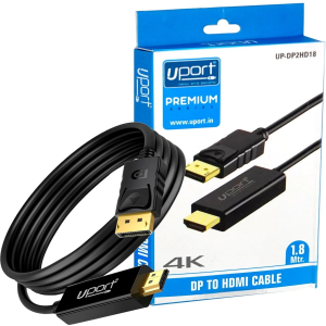 UPort DP to HDMI Cable 1.8 Meter, DisplayPort to HDMI Male Cable 1080P Full HD, Gold Plated Connectors for Laptop, PC, Monitor, TV & Projector - (Black)