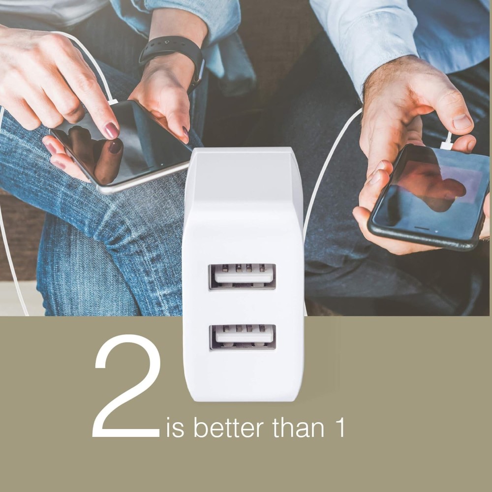 FINGERS PA-Dual USB Power Charger Adapter 12 W for Mobile Phones with Micro USB Cable - White