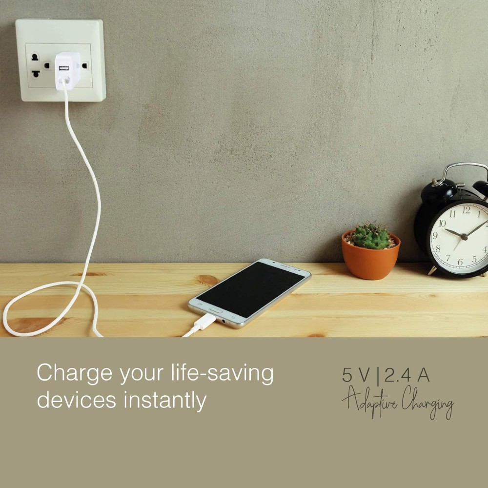 FINGERS PA-Dual USB Power Charger Adapter 12 W for Mobile Phones with Micro USB Cable - White