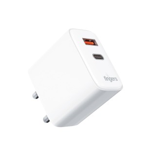 FINGERS PA-45 Mobile Adapter (Compact 45W Fast Charging, Dual USB Ports (Type-C PD + USB-A QC), GaN Technology, PPS Support, BIS Certified, Fire Retardant) Classic White