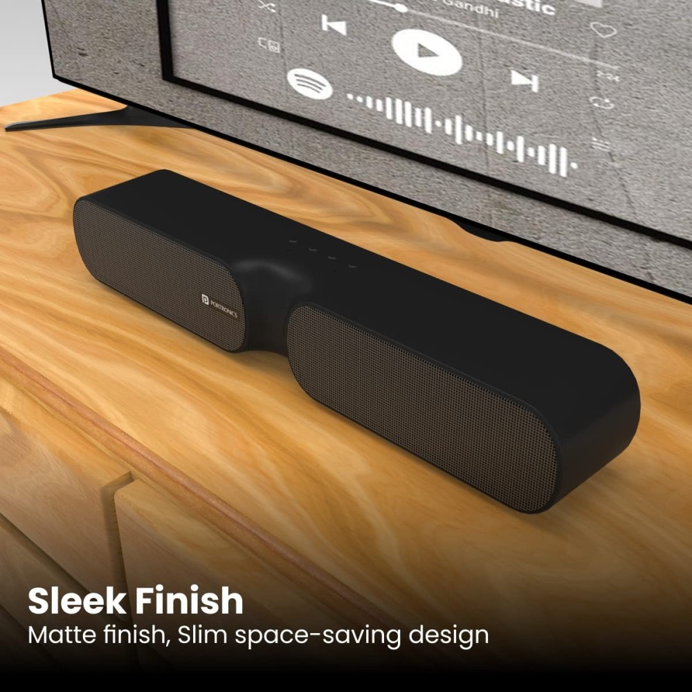 Portronics Decibel 20 16W Wireless Bluetooth Soundbar, 3.5mm Aux Slot, HQ Stereo Sound, Long Playtime(Black)