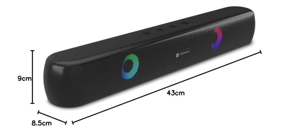 Portronics Decibel 21 10W Wireless Bluetooth Soundbar with LED Lights, TWS Function, Built-in Mic, Built-in FM Radio, USB Port, 3.5mm Aux Slot, Micro SD Slot(Black)