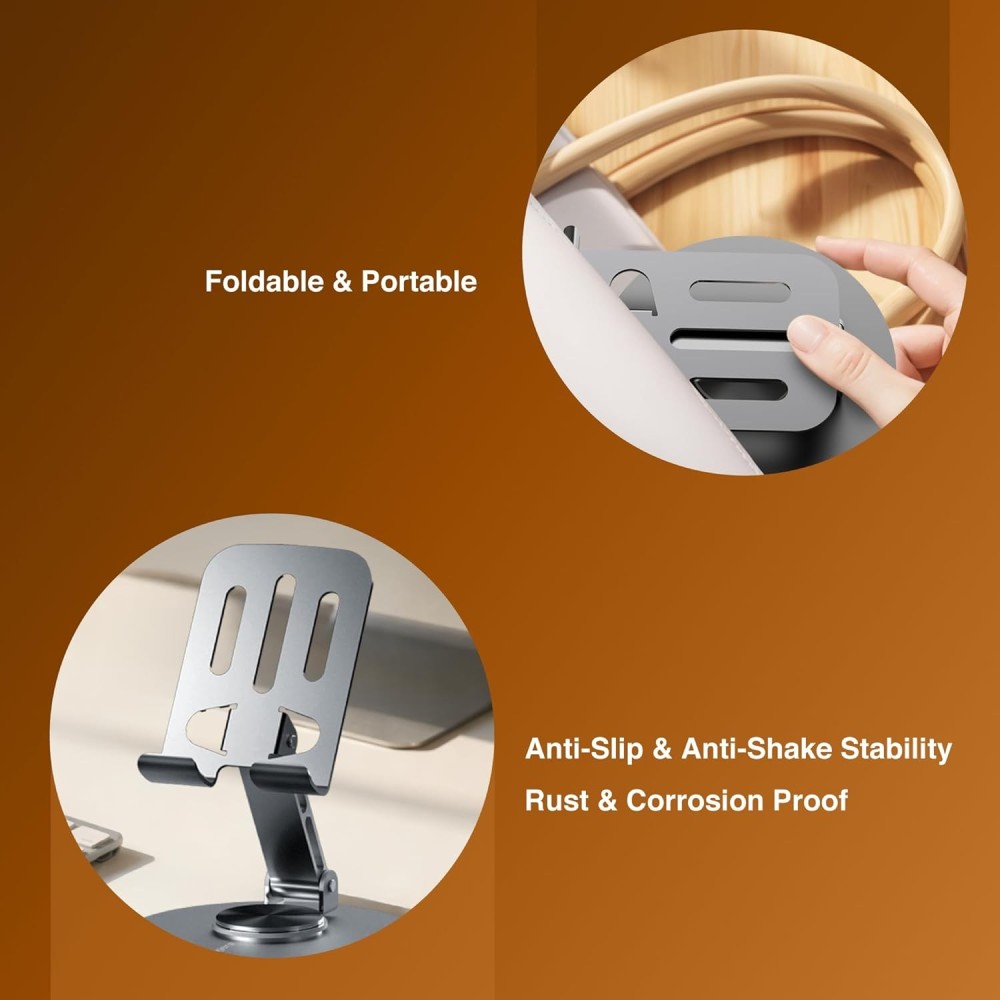 FINGERS Hold-Me-Up3 Portable Universal Mobile Stand (360° Rotation, Foldable, Charging-Friendly, Anti-Slip & Compatible with Smartphones & Tablets) - Slate Grey
