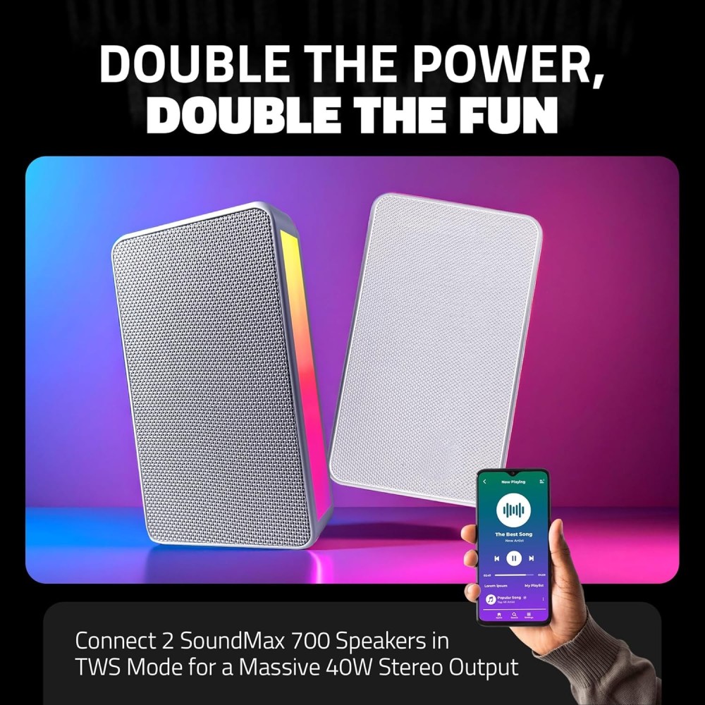 Artis SoundMax 700 Wireless Bluetooth Speaker with USB Input, TF Card Input, FM Radio & TWS (20W RMS) (White)