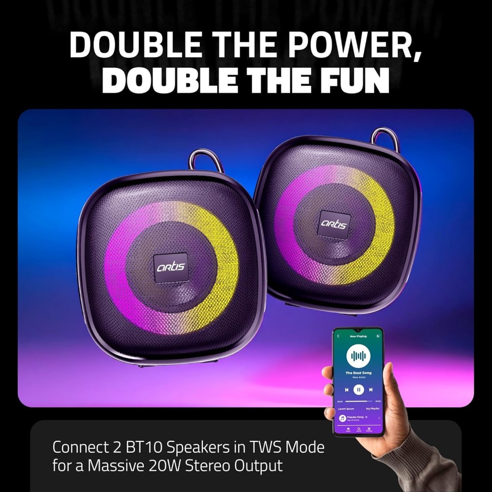 Artis BT10 Wireless Bluetooth Speaker with USB Input, TF Card Input FM Radio and TWS (10W RMS)