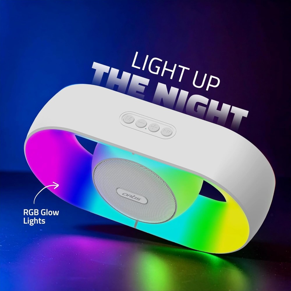 Artis BT101 Wireless Bluetooth Speaker with RGB Glow Lights, USB Input, TF Card Input and Hands Free Calling (16W RMS Output)(White)