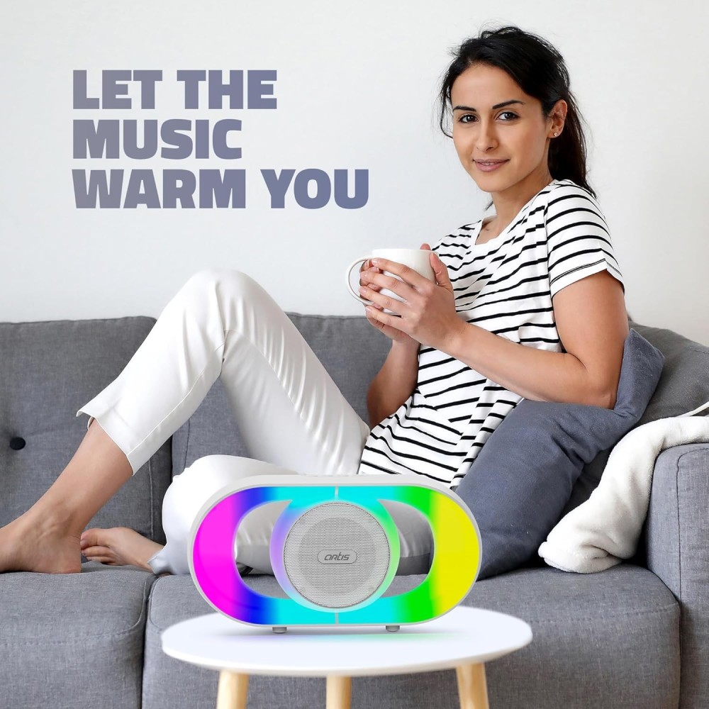 Artis BT101 Wireless Bluetooth Speaker with RGB Glow Lights, USB Input, TF Card Input and Hands Free Calling (16W RMS Output)(White)