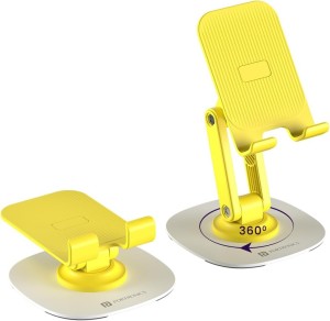 Portronics Mobot III 360° Rotatable & Foldable Mobile Phone Holder Stand with Adjustable Height, Metallic Base, Anti-Skid Pad for Smartphones, Tablets, iPad & Kindle(Yellow)