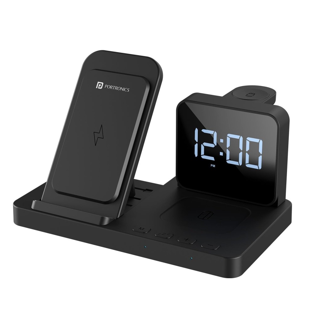 Portronics Bella 15W 3-in-1 Magnetic Wireless Charger for iPhone 15/14/13 Series, Apple Watch & AirPods | Fast Charging Stand(Black)