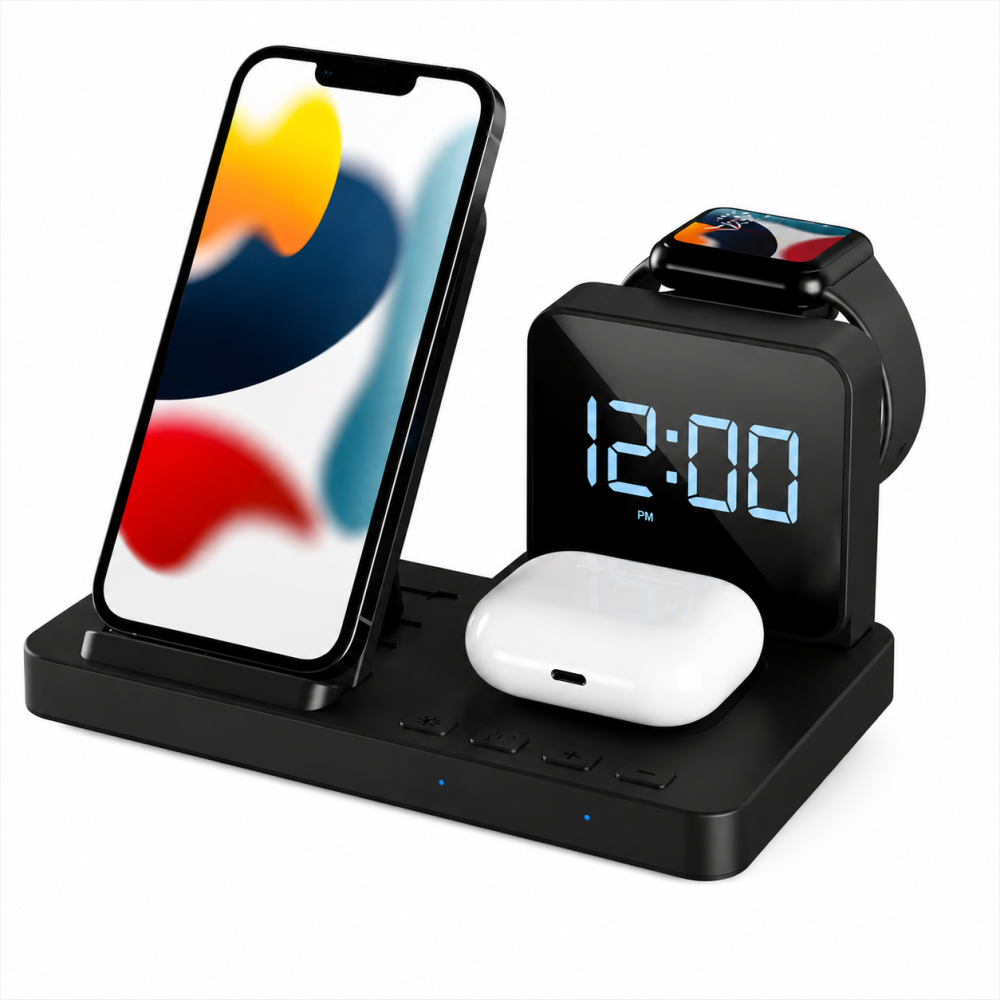 Portronics Bella 15W 3-in-1 Magnetic Wireless Charger for iPhone 15/14/13 Series, Apple Watch & AirPods | Fast Charging Stand(Black)