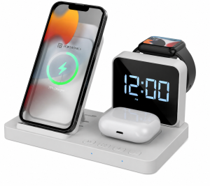 Portronics Bella 15W 3-in-1 Magnetic Wireless Charger for iPhone 15/14/13 Series, Apple Watch & AirPods | Fast Charging Stand(White)