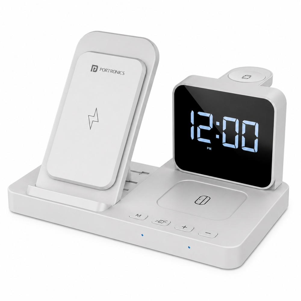 Portronics Bella 15W 3-in-1 Magnetic Wireless Charger for iPhone 15/14/13 Series, Apple Watch & AirPods | Fast Charging Stand(White)