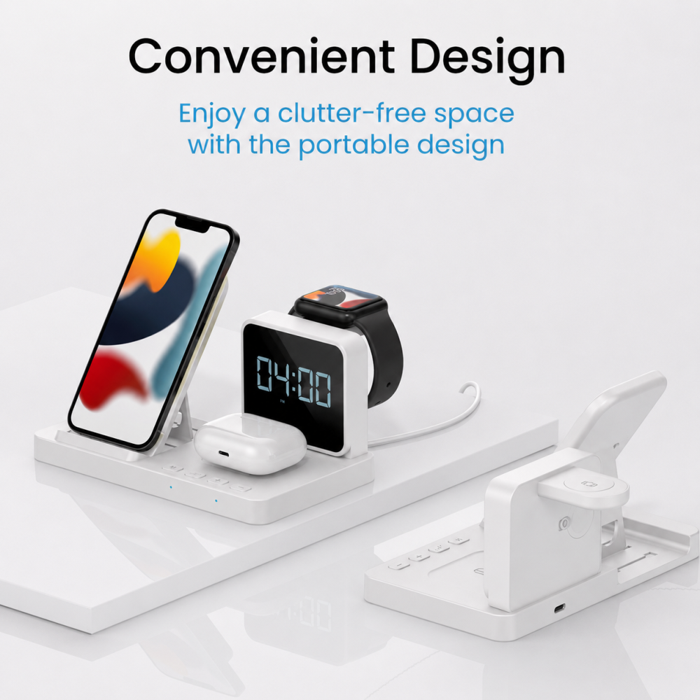 Portronics Bella 15W 3-in-1 Magnetic Wireless Charger for iPhone 15/14/13 Series, Apple Watch & AirPods | Fast Charging Stand(White)