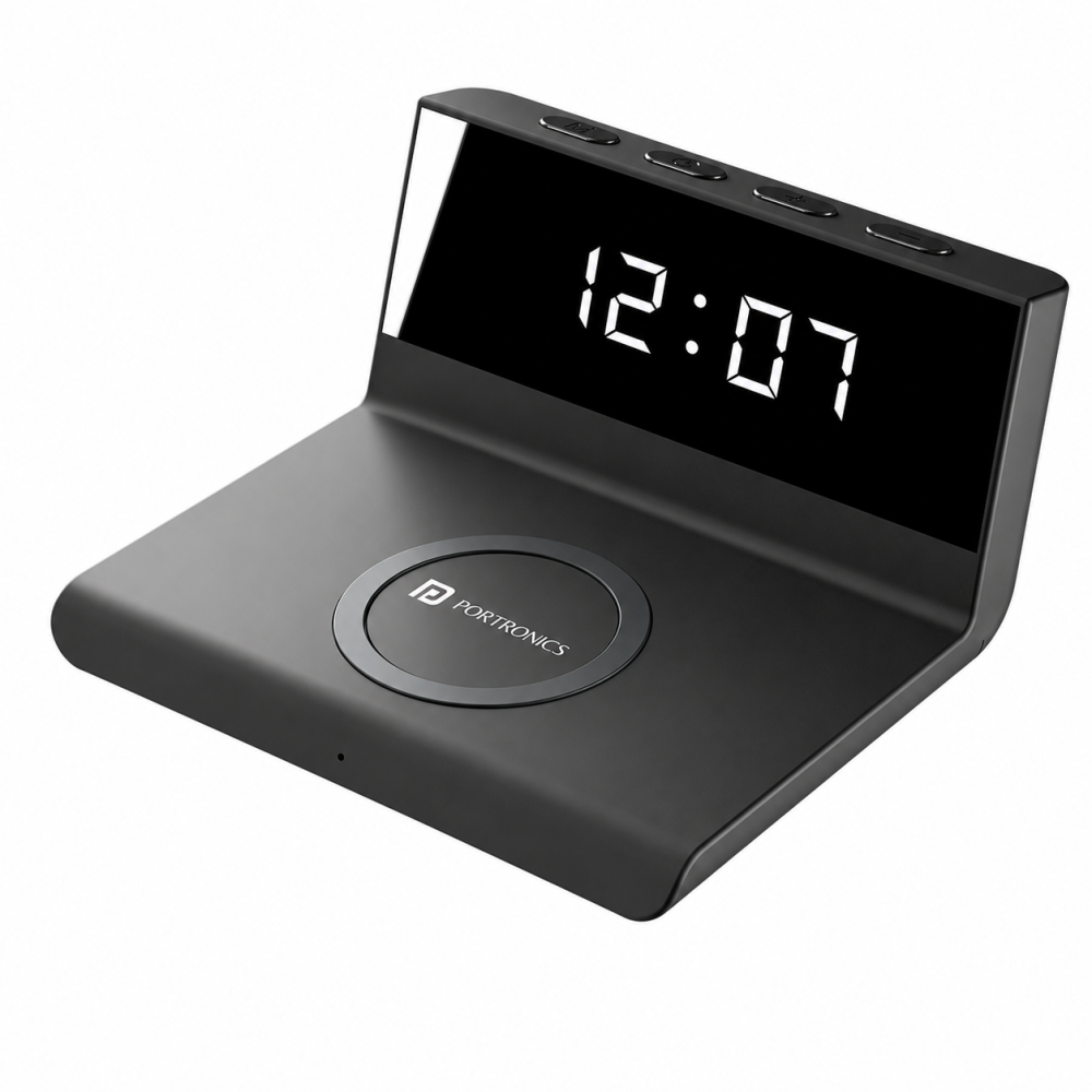 Portronics Freedom 4A Desktop Wired & Wireless Charging Pad (Black) | Fast Qi Wireless Charger