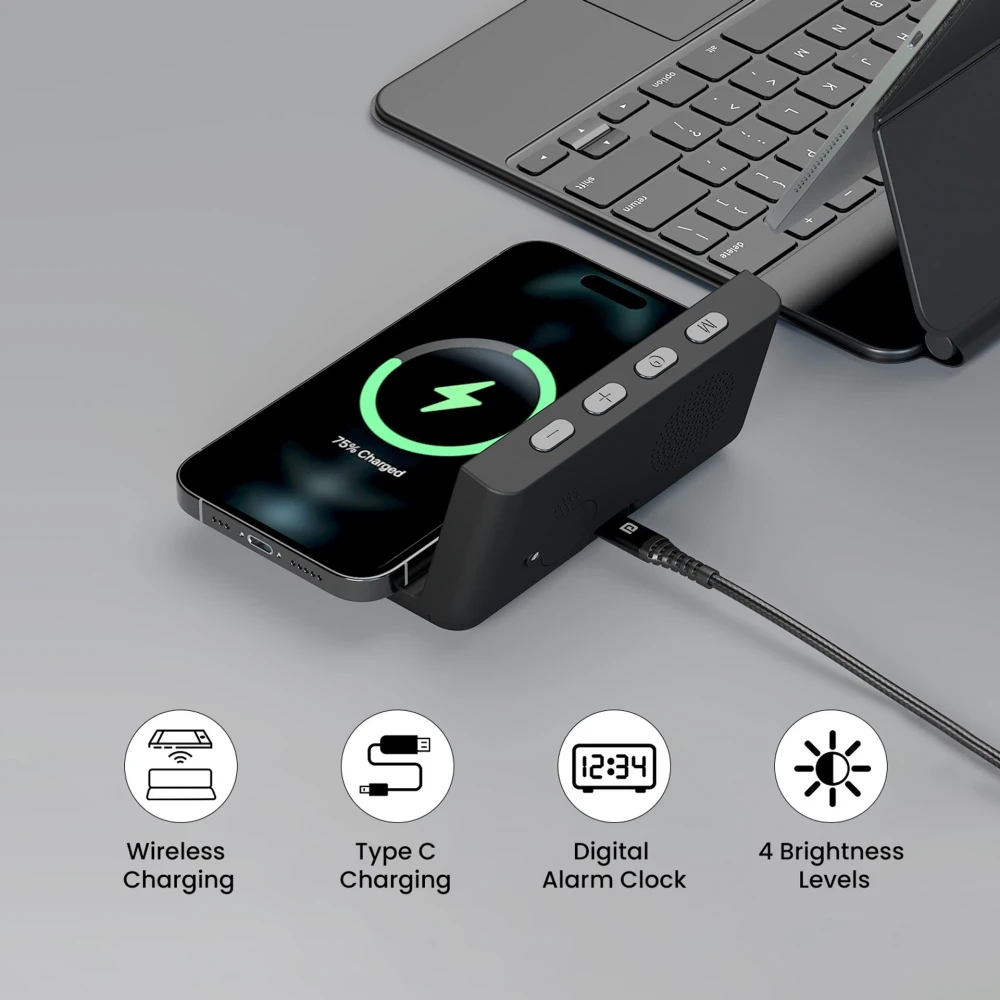 Portronics Freedom 4A Desktop Wired & Wireless Charging Pad (Black) | Fast Qi Wireless Charger
