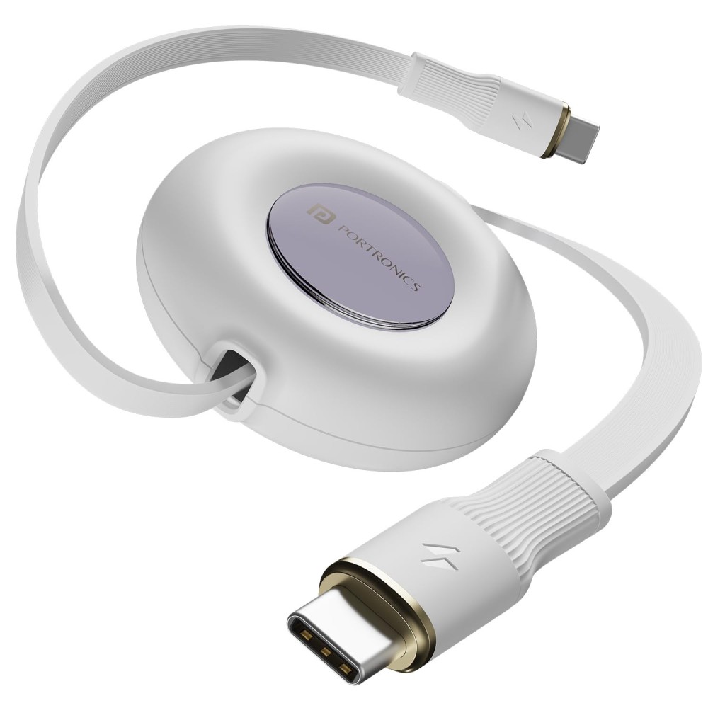Portronics Konnect Recoil 100W Type-C to Type-C Retractable Cable (White)