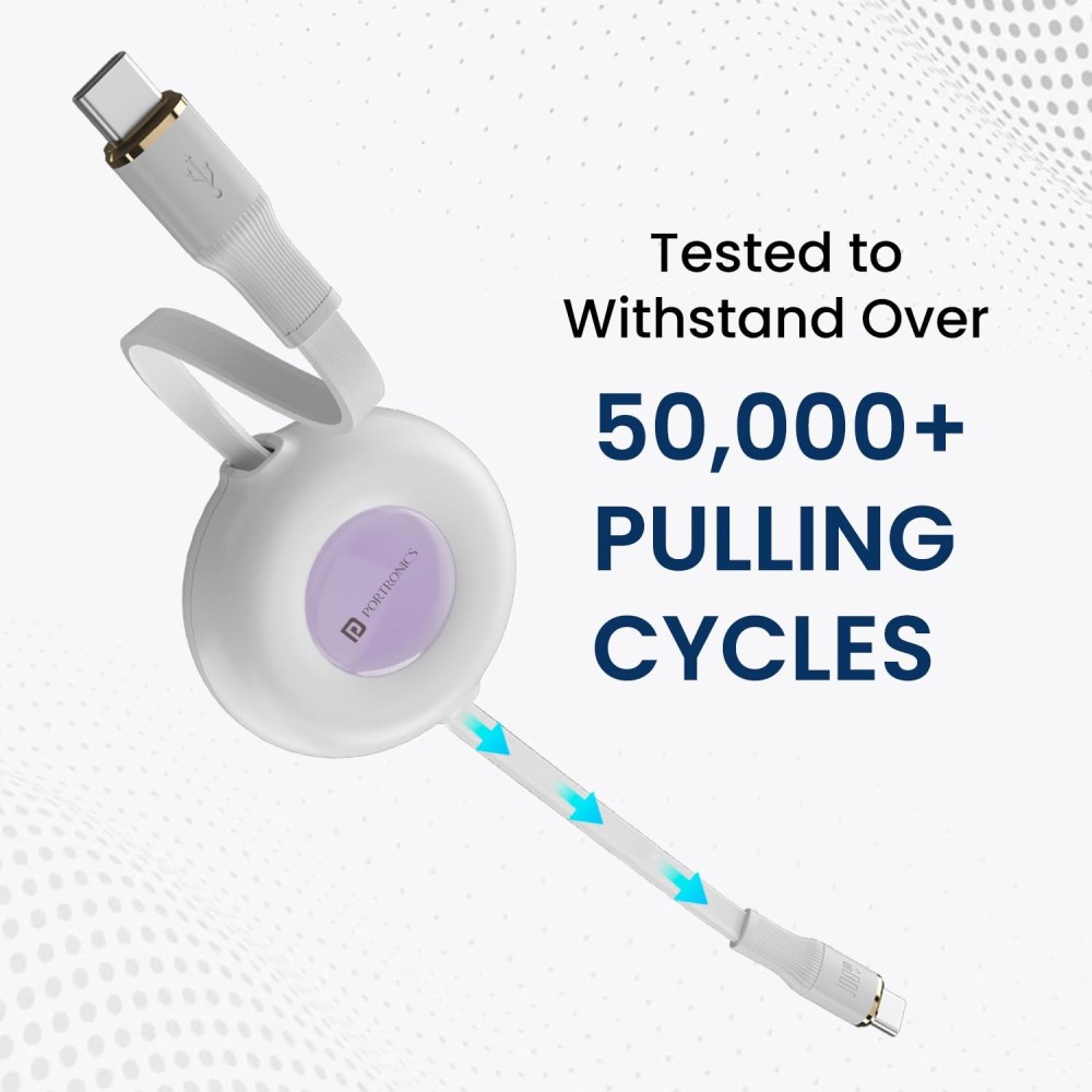 Portronics Konnect Recoil 100W Type-C to Type-C Retractable Cable (White)