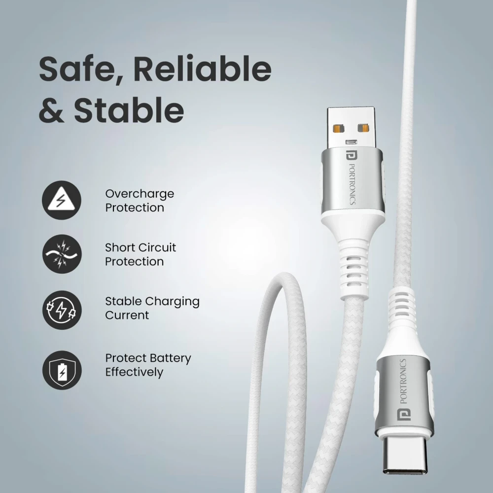 Portronics Konnect Y 3A USB Type-A to USB Type-C Cable (1.5m)