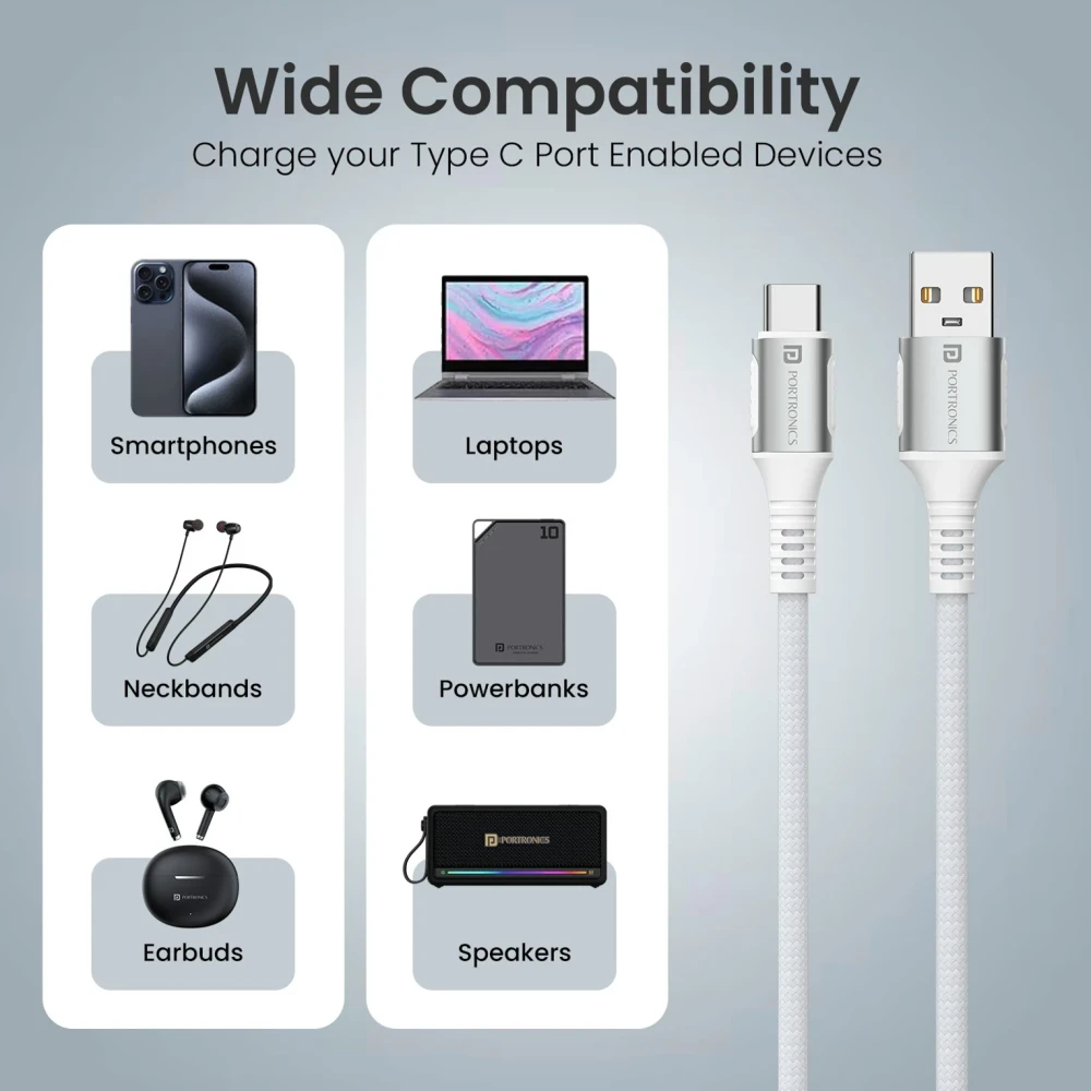 Portronics Konnect Y 3A USB Type-A to USB Type-C Cable (1.5m)