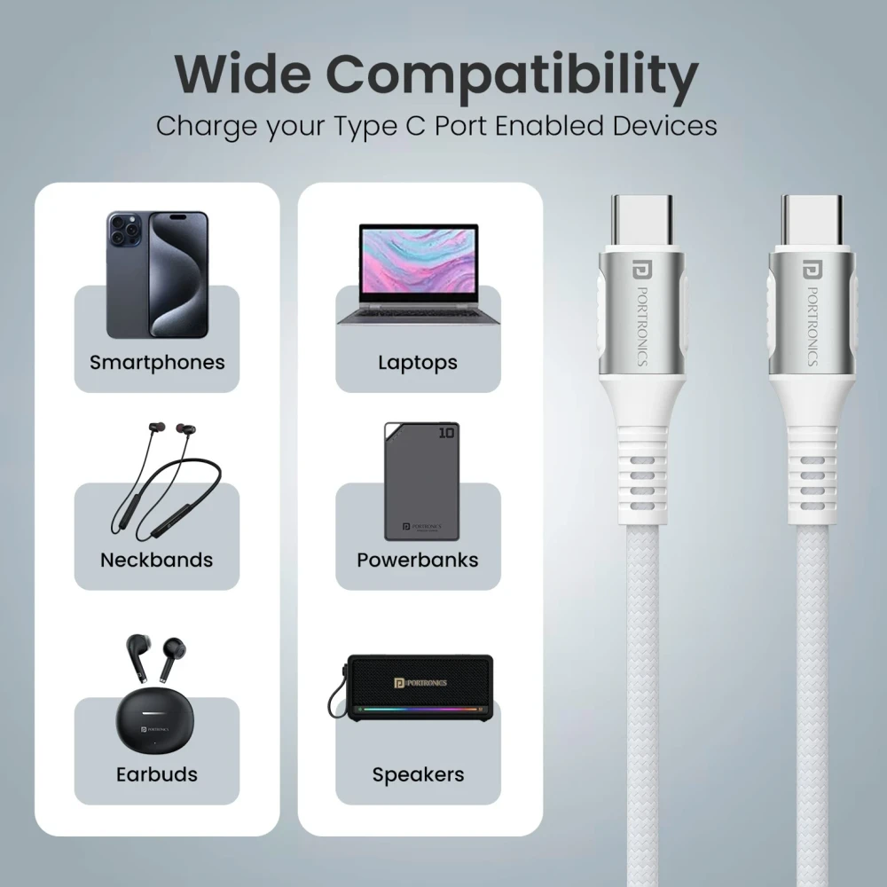 Portronics Konnect Y 60W USB Type-C to Type-C Cable (1.5m)