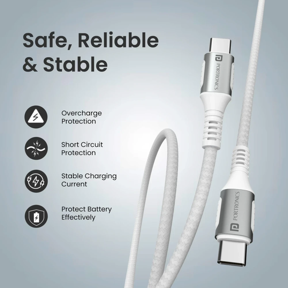 Portronics Konnect Y 60W USB Type-C to Type-C Cable (1.5m)