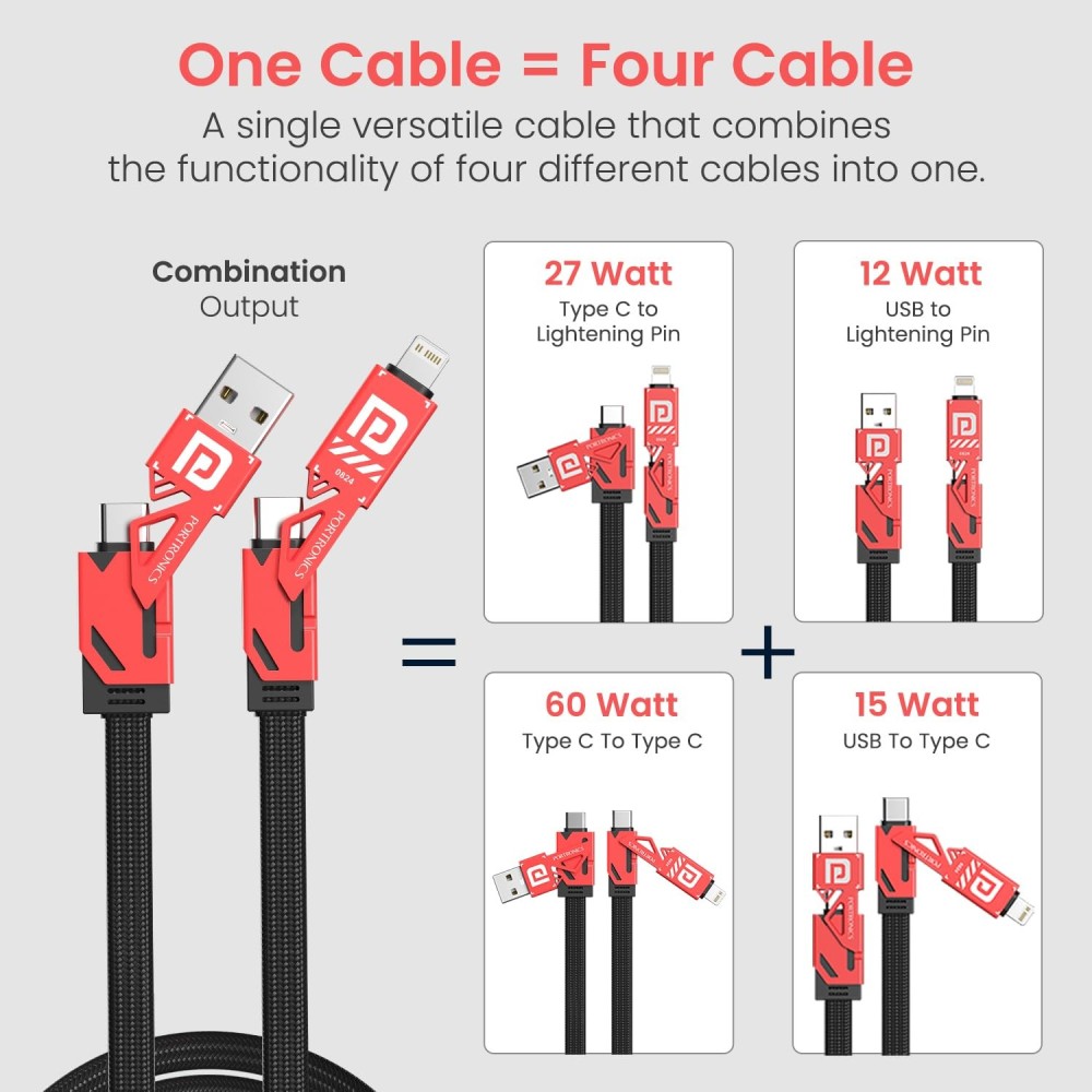 Portronics ProCharge 4 60W 4-in-1 Multifunctional Fast Charging Cable