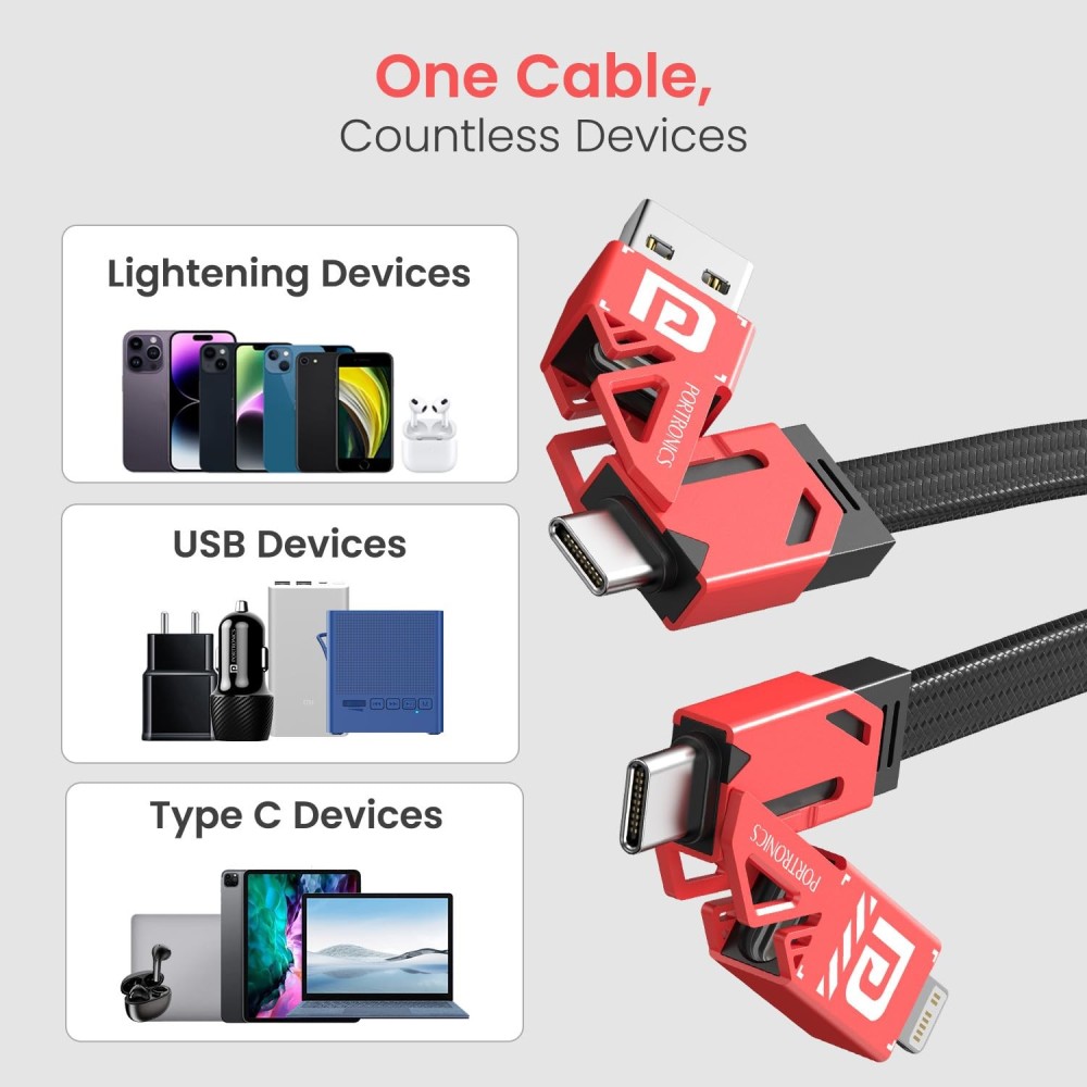 Portronics ProCharge 4 60W 4-in-1 Multifunctional Fast Charging Cable