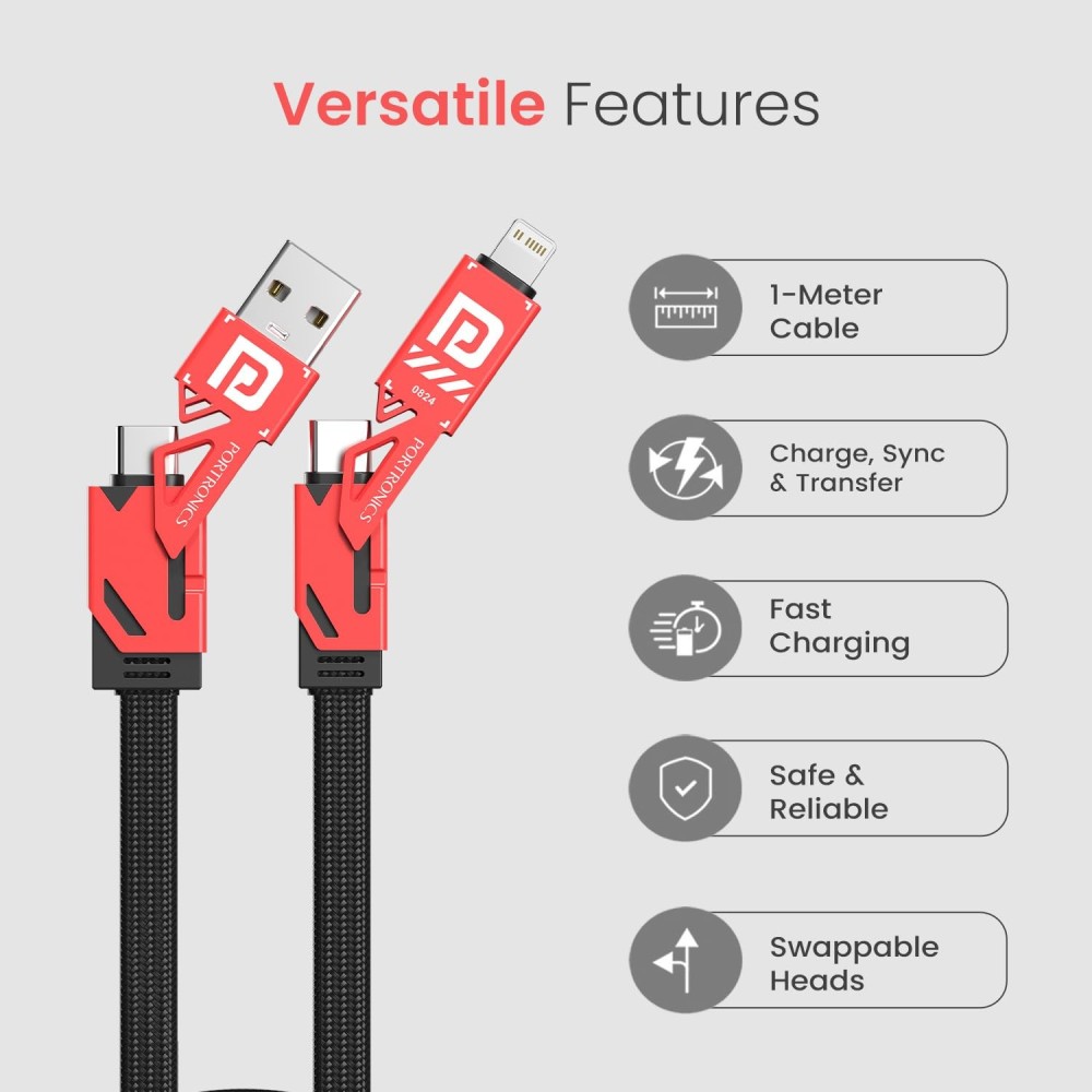 Portronics ProCharge 4 60W 4-in-1 Multifunctional Fast Charging Cable