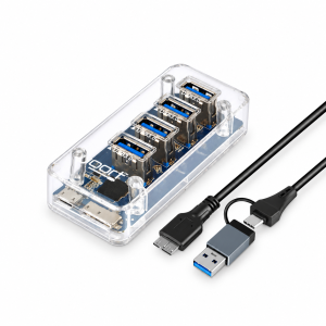UPORT 4-Port USB 3.0 2-in-1 Type-C Hub, USB A + Type-C Input, 5Gbps High-Speed Data Transfer, Plug & Play, Blue LED, 0.5m Cable, (UP-UT421L)