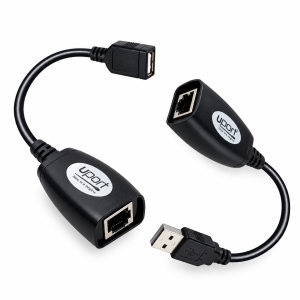 UPort USB RJ45 Extender 50m, USB 2.0 SuperSpeed Cat6 Cable Adapter, 2-Port USB Extender for Computer, 1080p Support, Plug & Play - (Black)