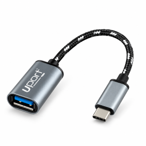 UPORT USB-A to Type-C OTG Cable Adapter 15cm, USB 2.0 High-Speed Data Transfer, Type-C to USB-A Converter for Mobile Phones, Pen Drives, Keyboard & Mouse – (Grey)