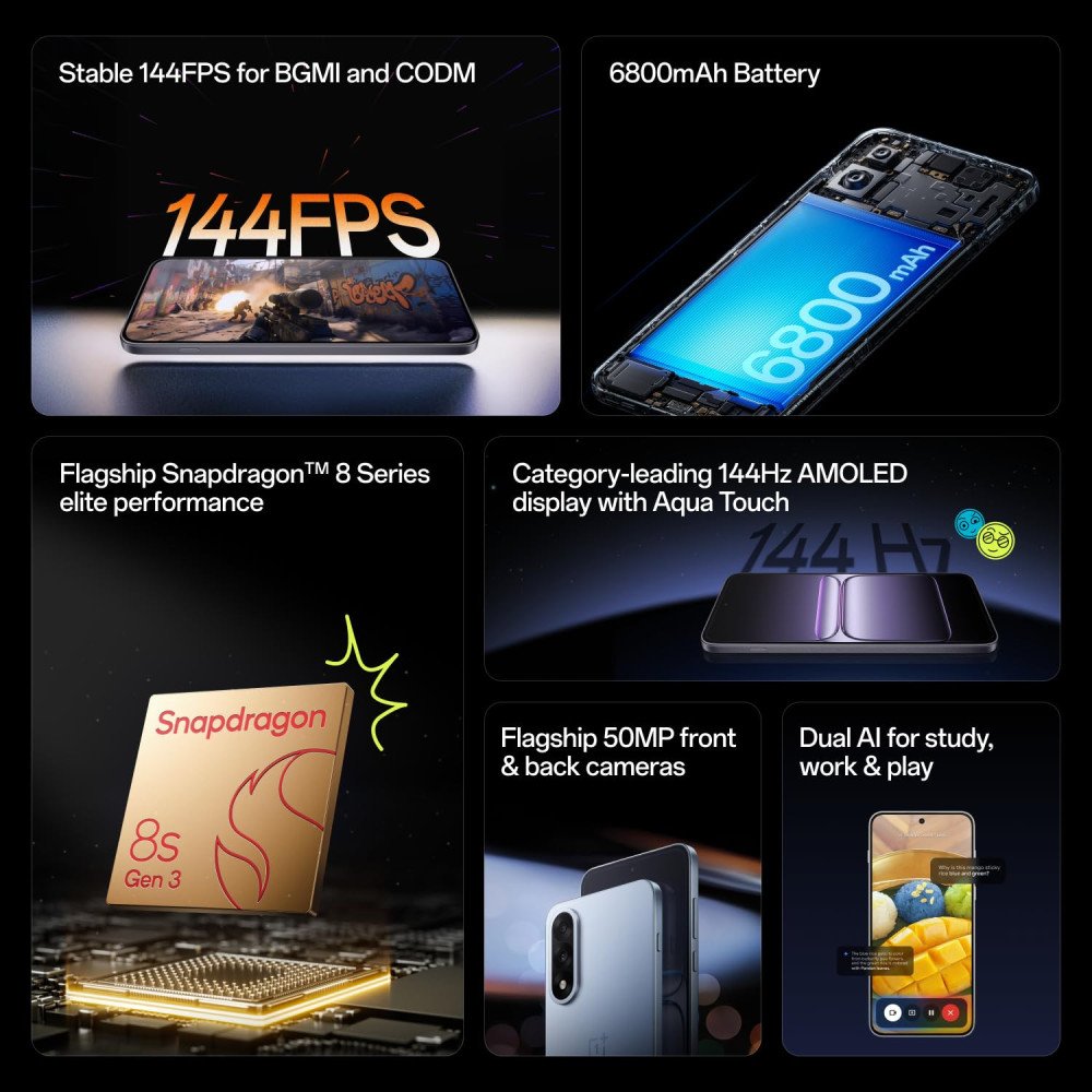 OnePlus Nord 5 | Snapdragon 8s Gen 3 | Stable 144FPS Gaming | Dual 50MP Flagship Camera | Powered by OnePlus AI