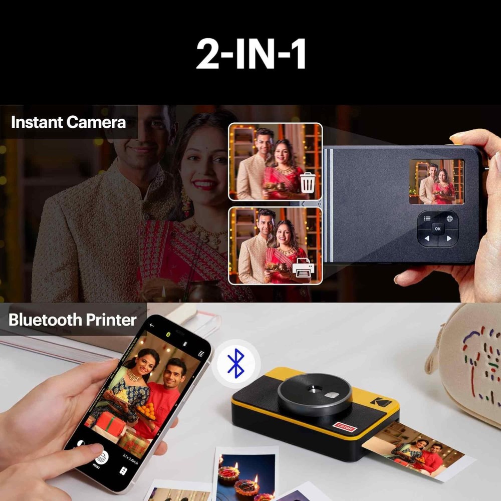 KODAK Mini Shot 2 Retro 4PASS 2-in-1 Instant Camera & Photo Printer (2.1 x 3.4 Inch) with 68 Photo Sheets Gift Bundle – (White)