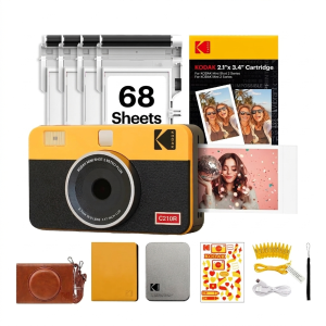 Kodak Mini Shot 2 Retro 4PASS 2-in-1 Instant Camera & Photo Printer (2.1 x 3.4 Inch) | Includes 68 Photo Sheets Gift Bundle | Bluetooth Portable Instant Print Camera-(Yellow)