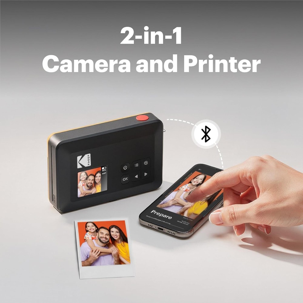 Kodak Mini Shot 2 Retro 4PASS 2-in-1 Instant Camera & Photo Printer (2.1 x 3.4 Inch) | Includes 68 Photo Sheets Gift Bundle | Bluetooth Portable Instant Print Camera-(Yellow)