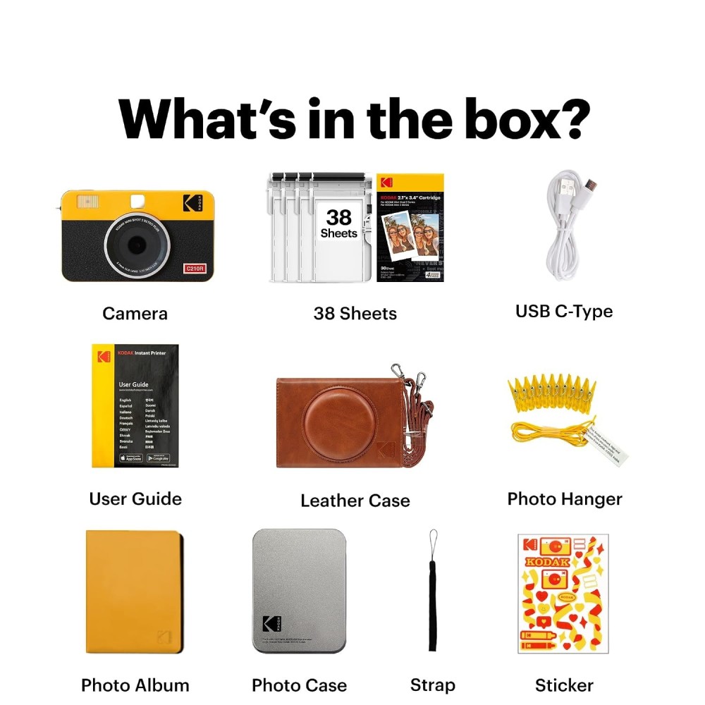 Kodak Mini Shot 2 Retro 4PASS 2-in-1 Instant Camera & Photo Printer (2.1 x 3.4 Inch) | Includes 68 Photo Sheets Gift Bundle | Bluetooth Portable Instant Print Camera-(Yellow)
