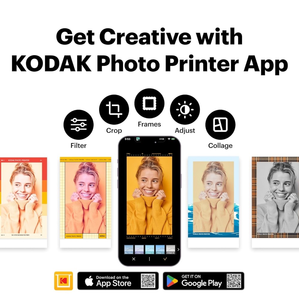 Kodak Mini 2 Retro Portable Photo Printer + 38 Sheets Bundle-(Black)