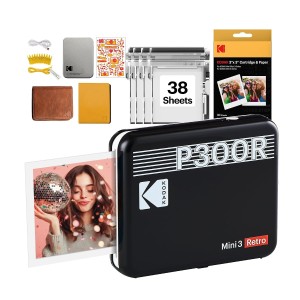 Kodak Mini 3 Retro 4PASS Portable Photo Printer (3x3 Inches) + 38 Sheets Bundle-(Black)