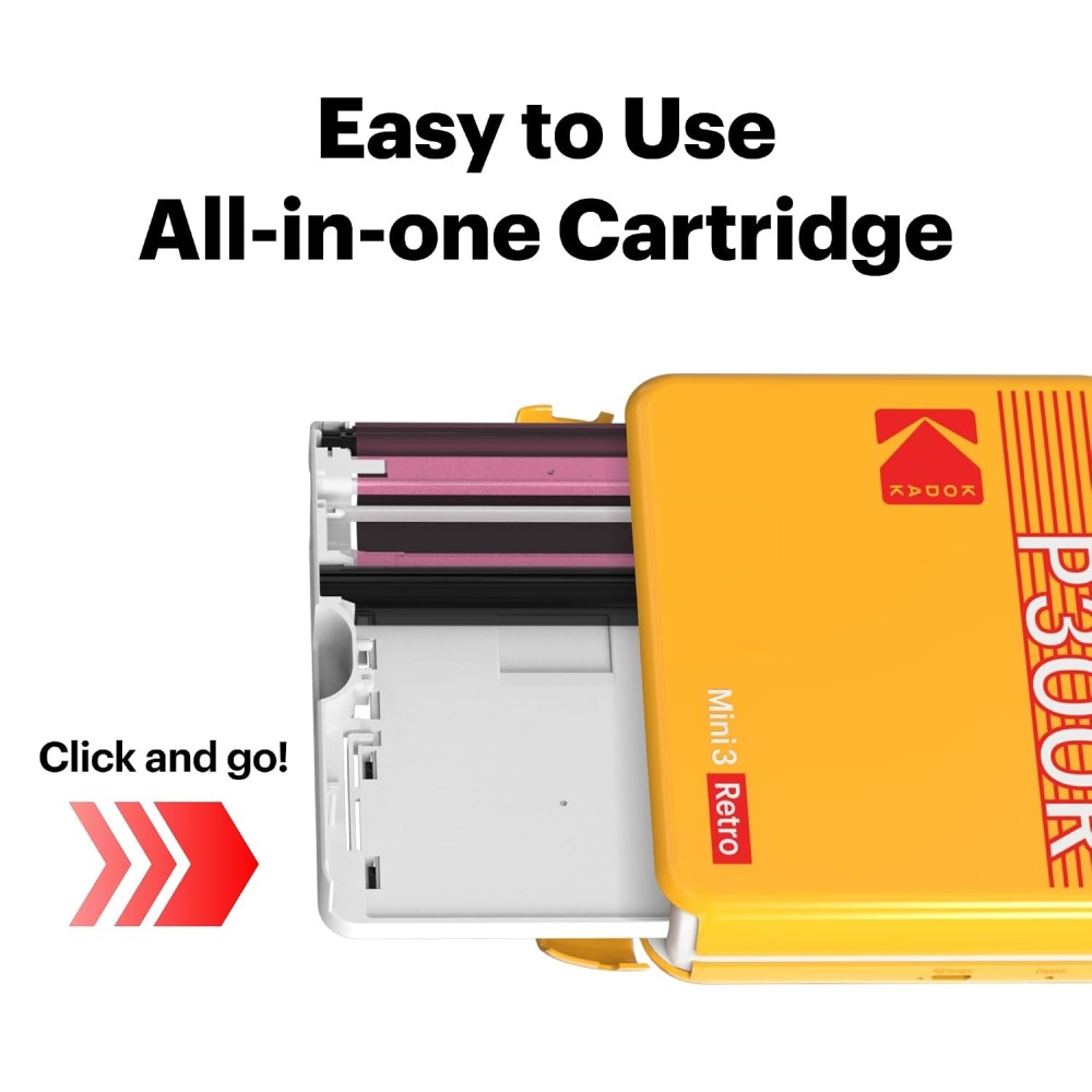 Kodak Mini 3 Retro 4PASS Portable Photo Printer (3x3 Inches) + 38 Sheets Bundle-(Black)