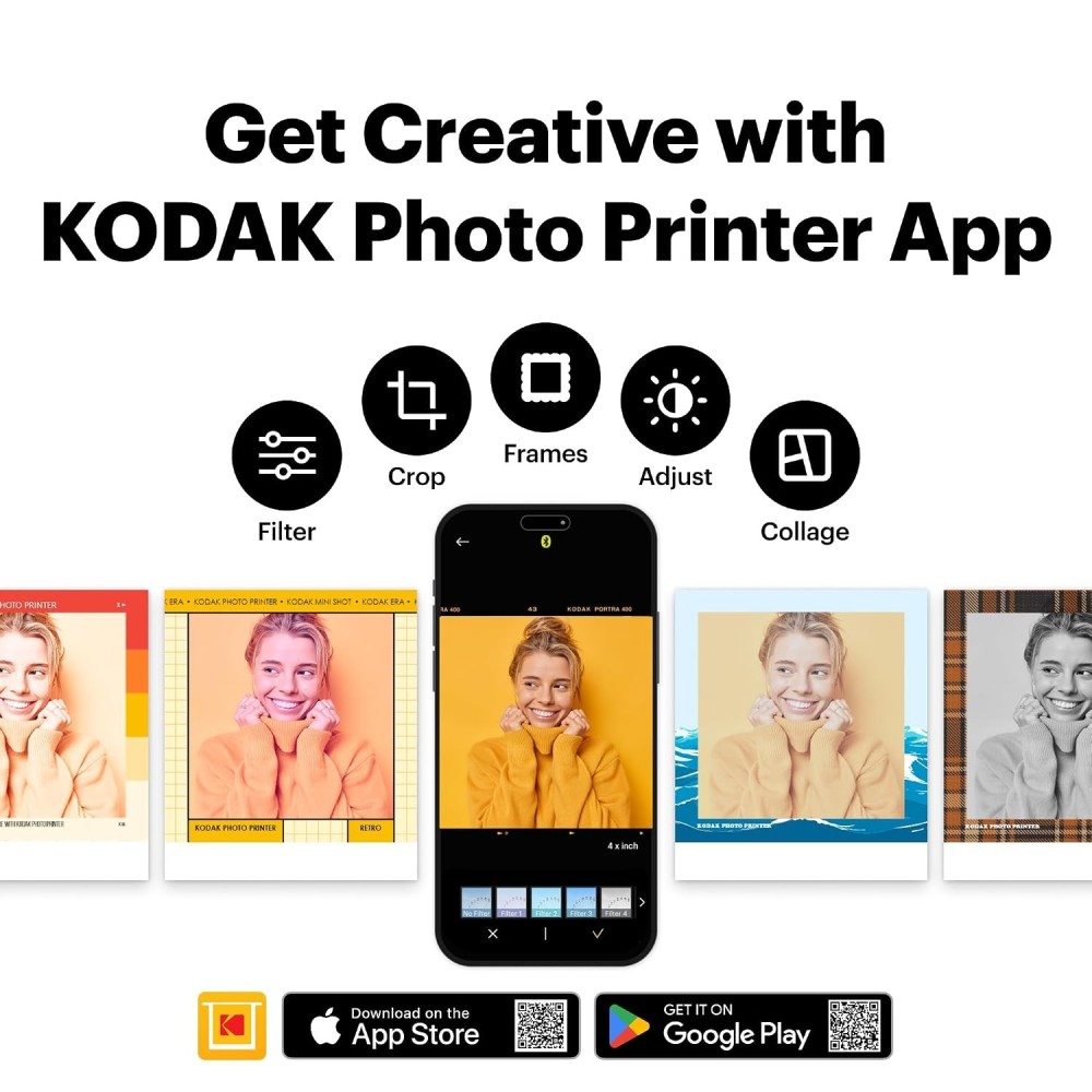 Kodak Mini 3 Retro 4PASS Portable Photo Printer (3x3 Inch) + 38 Sheets Bundle | Instant Bluetooth Photo Printer for iOS & Android-(White)