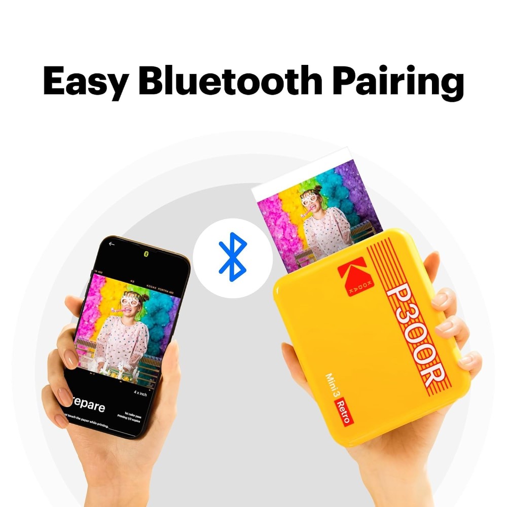 Kodak Mini 3 Retro 4PASS Portable Photo Printer (3x3 Inch) + 38 Sheets Bundle | Instant Bluetooth Photo Printer for iOS & Android-(White)