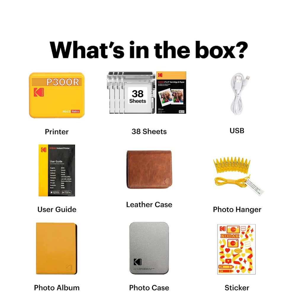 Kodak Mini 3 Retro 4PASS Portable Photo Printer (3x3 Inch) + 38 Sheets Bundle | Instant Bluetooth Photo Printer for iOS & Android-(White)
