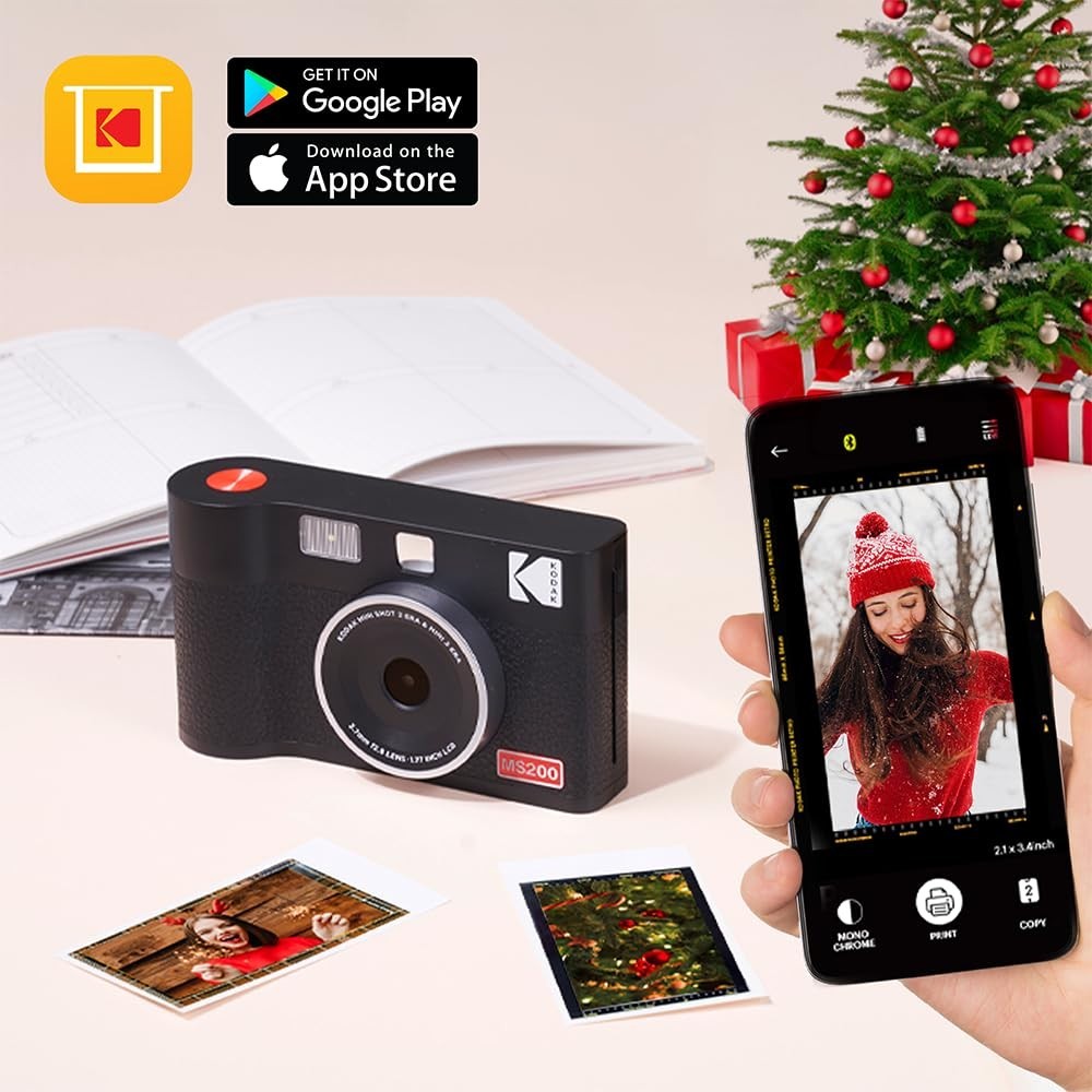 KODAK Mini Shot 2 ERA 4PASS 2-in-1 Instant Camera and Photo Printer (Camera + Initial 8 Sheets + 60 Sheets + Accessories)-(Black)