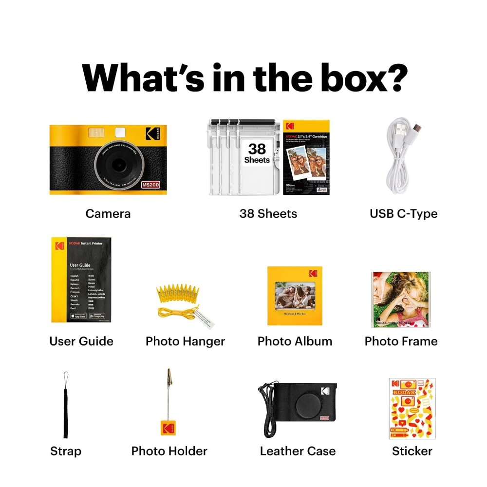 KODAK Mini Shot 2 ERA 4PASS 2-in-1 Instant Camera and Photo Printer (Camera + Initial 8 Sheets + 60 Sheets + Accessories)-(Black)