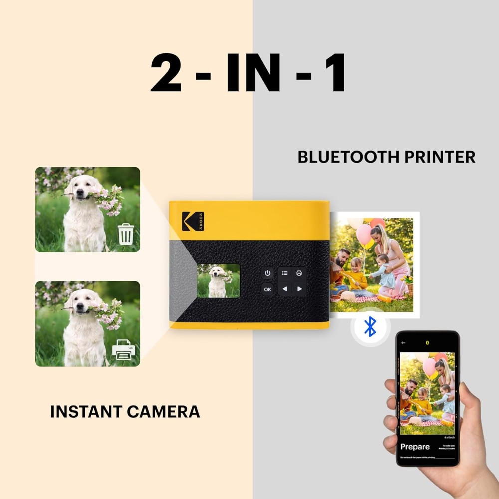 KODAK Mini Shot 3 ERA 4PASS 2-in-1 Instant Camera and Photo Printer (Camera + 8 Sheets)-(Yellow)